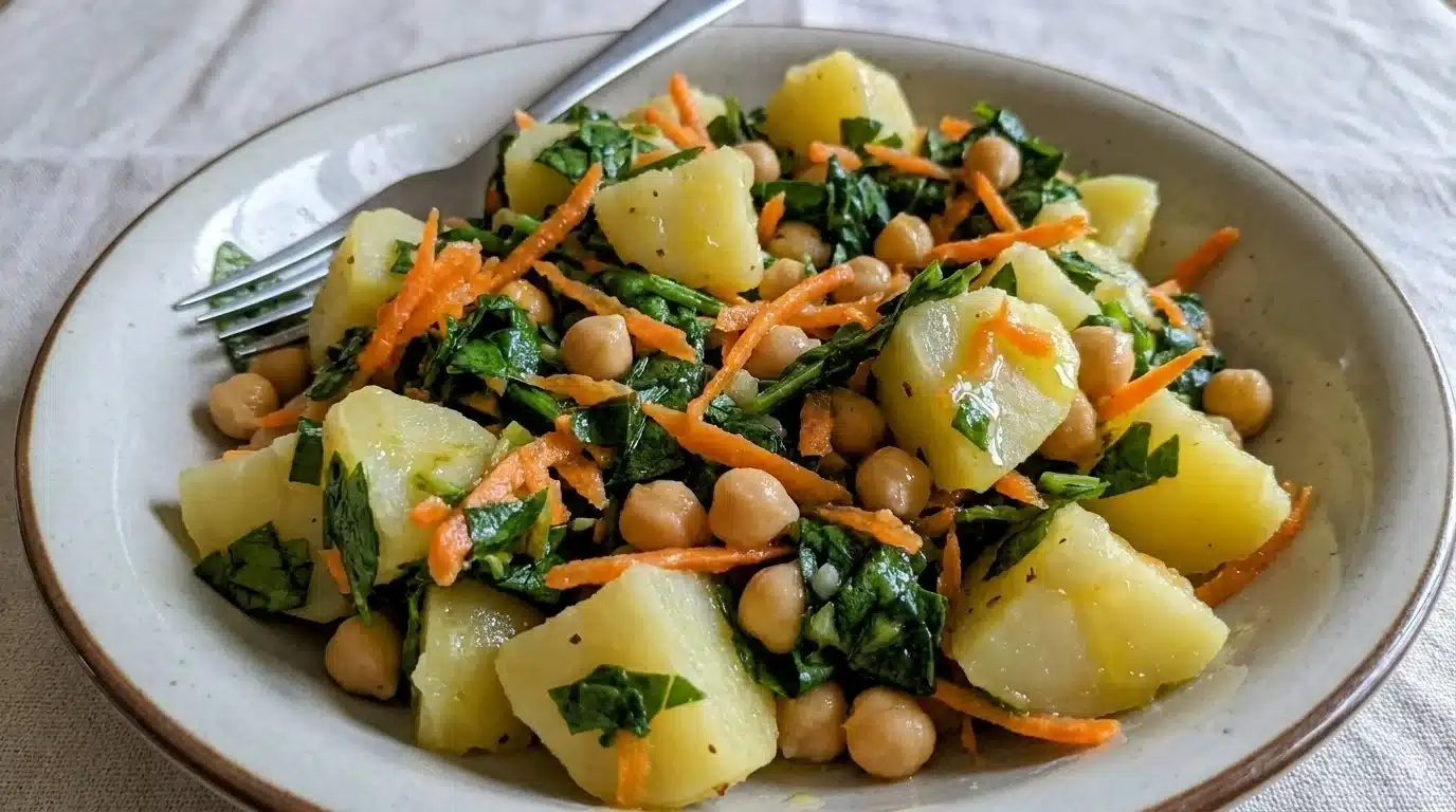 Spinach Potato Salad with Carrot and Chickpeas