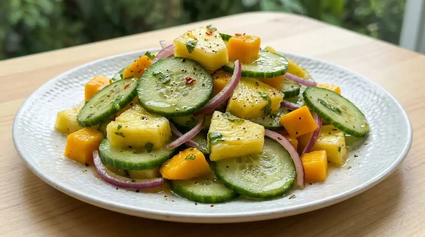 Tropical Cucumber Salad with fresh ingredients in a bowl