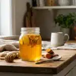 turmeric ginger infused honey in a glass jar